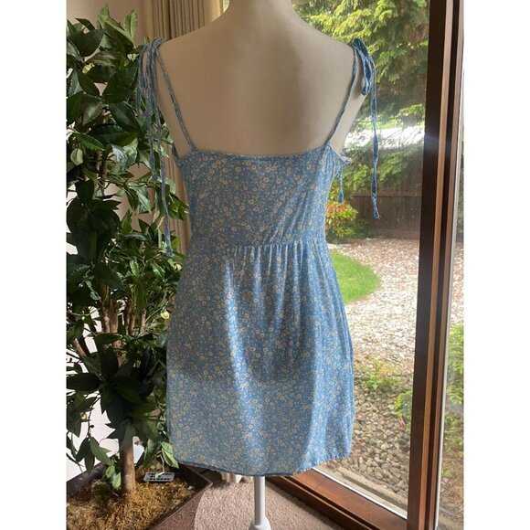 Y2K Zara Baby Blue Ditzy Floral Print Spaghetti Strap Milkmaid Sundress XS - Picture 4 of 5